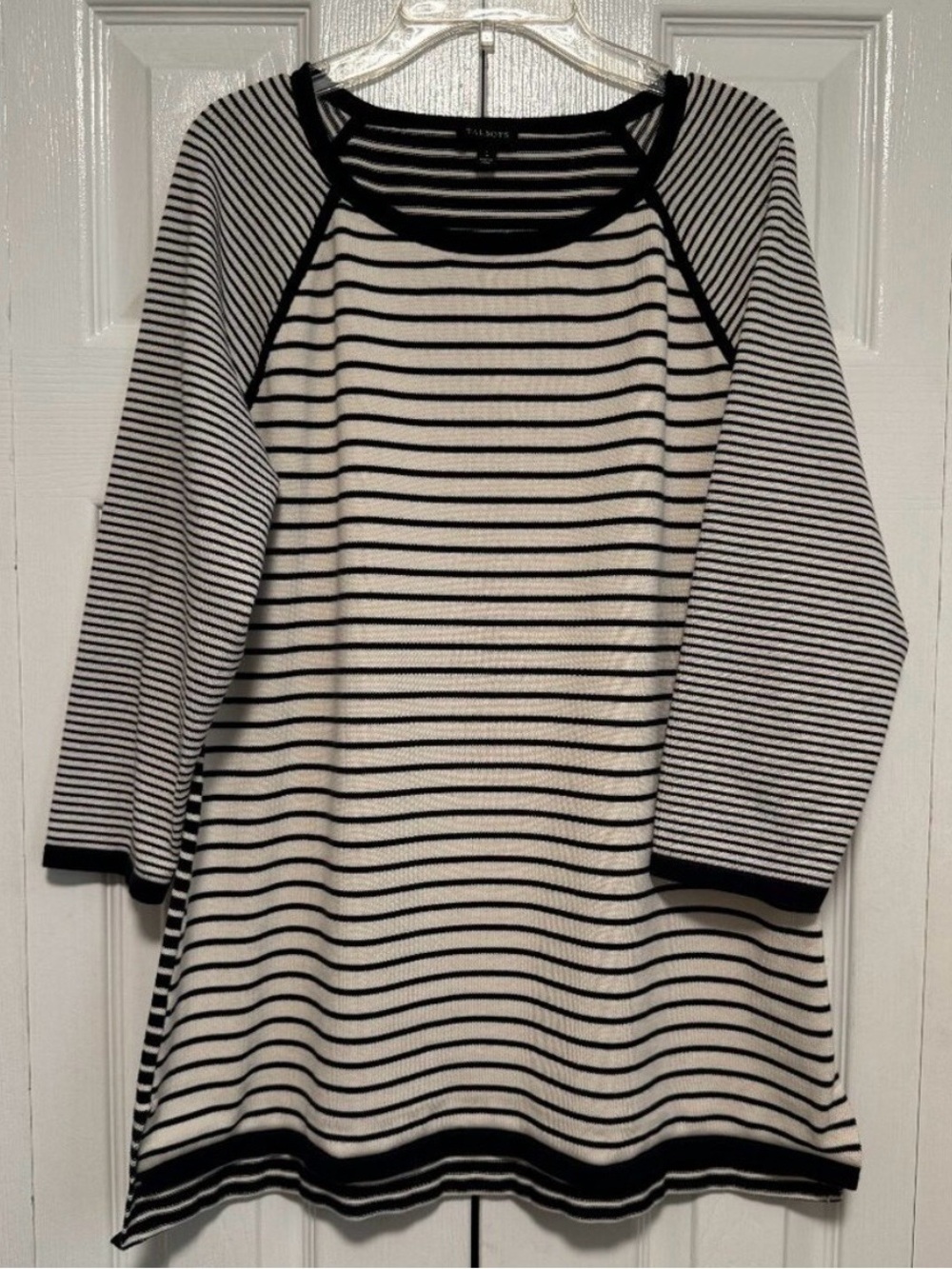 Talbots Knitwear Tunic Top Classic Navy Blue White Stripes. Cotton Blend Large